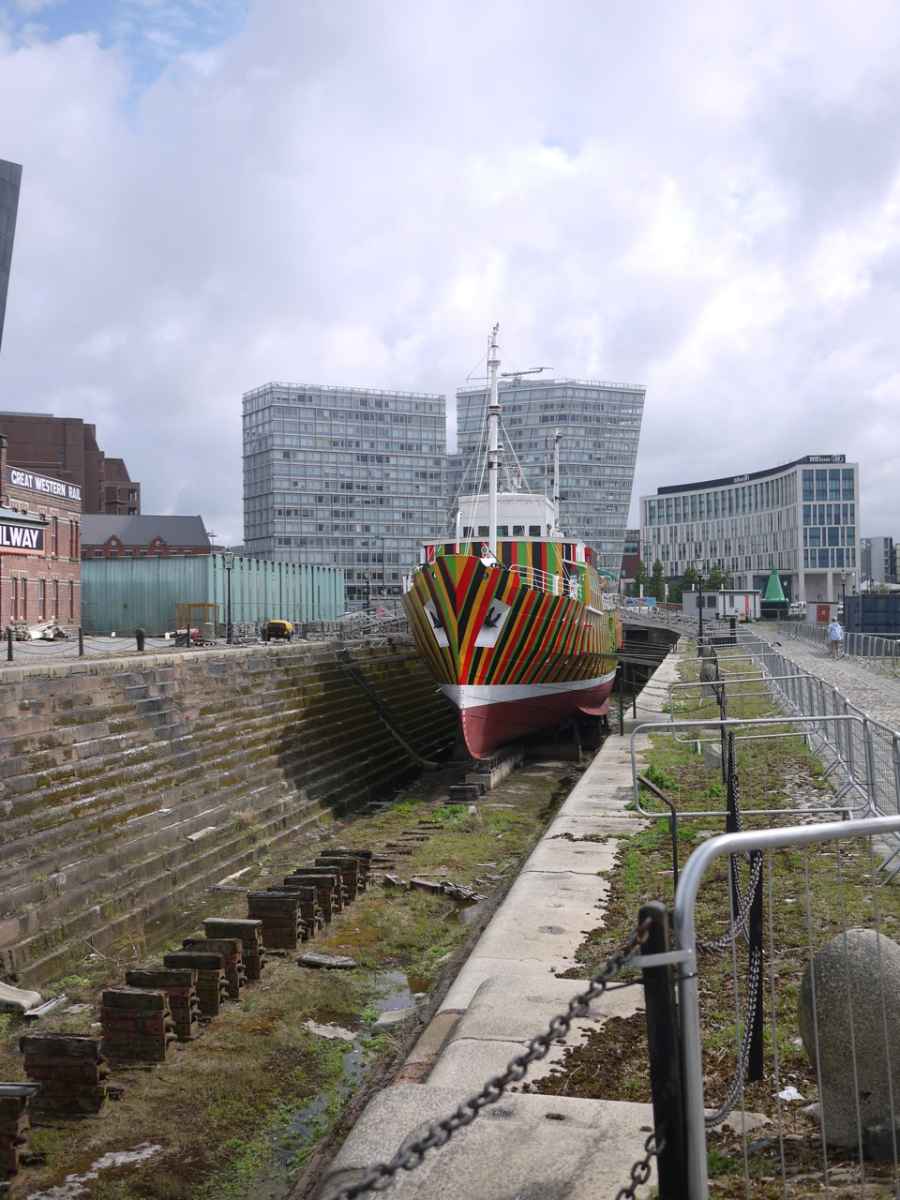 Dazzled ship in Liverpool harbour